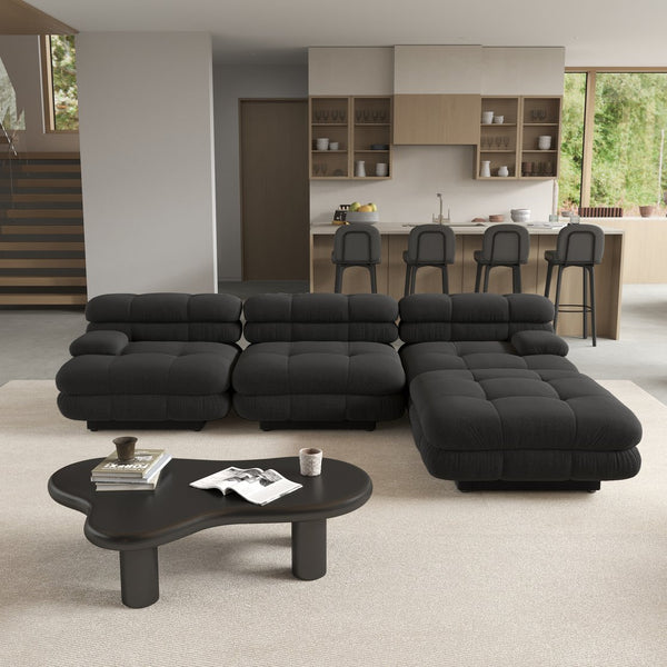 English Elm Urban Modern Modular Sofa Teddy Fleece Capitonné Design High Modularity Plush Comfort Corner Ready for Cozy Living Spaces Black B341S00037