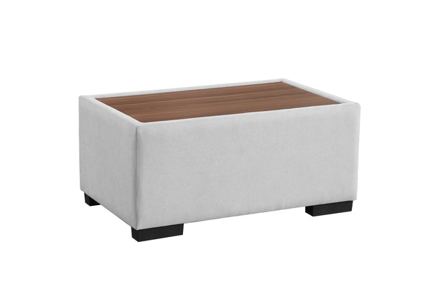 English Elm Joshua Light Gray Woven Sectional Sofa with Right-Facing Chaise, Console Ottoman & 2 Pillows — Modern Comfort and Multifunctional Wood-Top Table B061S00842