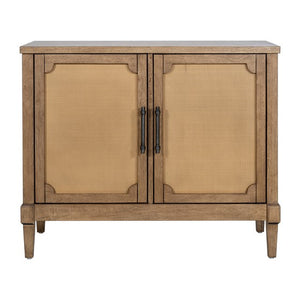 English Elm Woven Cane Accent Cabinet Toasted Almond Finish, Solid Wood Legs, Mid-Century Storage Console B035P256568