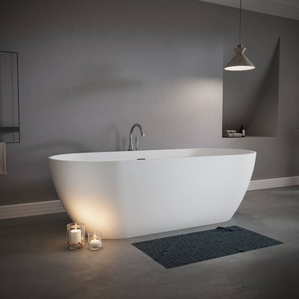 English Elm 60" Acrylic Oval Freestanding Soaking Tub with Glossy Finish and Pop-up Drain Matte White T5287P418028