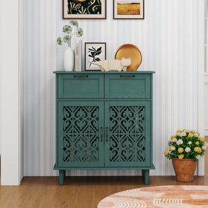 English Elm 2 Door 2 Drawer Cabinet with Solid Wood Feet, Smooth Slide Rails, Anti-Tip Lock, Easy Clean Surface Dark Green W688P179038