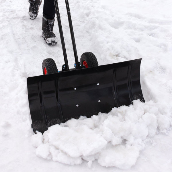 English Elm 30" Carbon Steel Snow Pusher with Wheeled Frame and Adjustable Ergonomic Handle W1422P362636