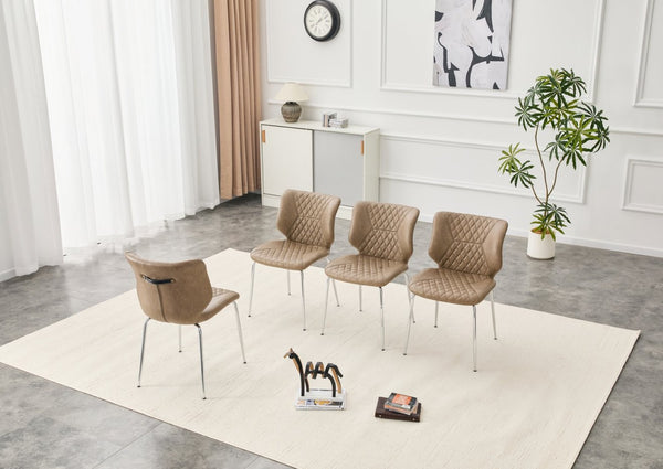 English Elm Dark Oil Waxed Faux Leather Dining Chair Set with Diamond Tufted High Back Metal Legs W3493P444869