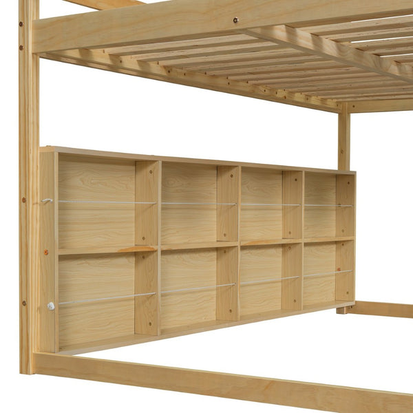 English Elm Full Size Kids House Loft Bed Pinewood Frame with Tent Slide and Play Storage Natural LT000683AAD