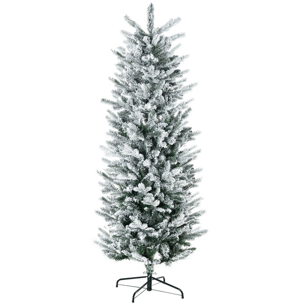 English Elm Homcom 6Ft Snow-Flocked Artificial Christmas Tree With Auto-Open Design & Steel Base For Cozy Holiday Charm W2225P229668