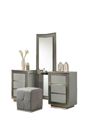 English Elm Glam Elegant Vanity Set with LED Mirror, Plush Stool, Ample Storage, Felt-Lined Drawers, Chic Finish Gray 26 L x 19 W x 38 H B2741S00674