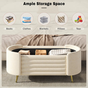 English Elm Modern Boucle Tufted Storage Ottoman Bench with Gold Legs for Bedroom or Entryway Beige N719P305628A