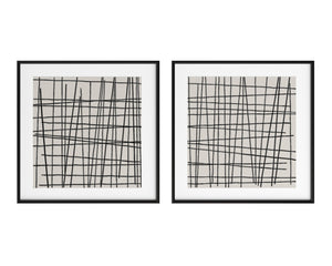 Sunpan Crosshatch Wall Art Set of 2 – Hand-Painted Black Design in Modern Floater Frame, 48" x 48"