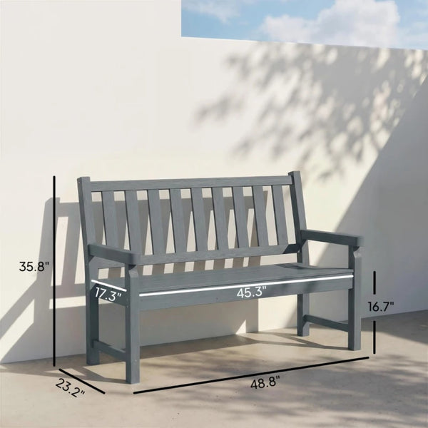 English Elm Lawn Curved Hdpe Outdoor Bench Wood Grain Slatted Two Person Patio Seating Gray T3971P475987
