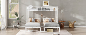 English Elm Twin Triple Bunk Bed Metal L-shaped Frame Sleeps Three Kids White Finish W1580S00567