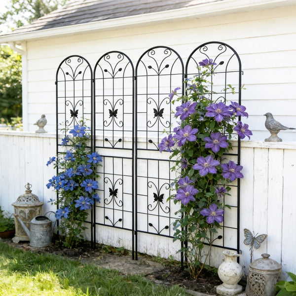 English Elm 4 Pack Powder Coated Steel Garden Trellis Panels Rustproof Vertical Vine Support Outdoor Black W1586P151254