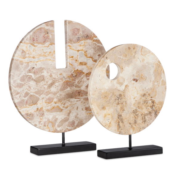 Anu Marble Disc - Unique Tan Stone Sculpture on Black Metal Base for Contemporary Home Décor