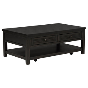English Elm Sutter Planked Wood Coffee Table with Louvered Drawers for Farmhouse Living Rooms B062P441046