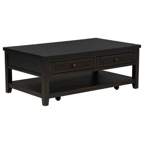 English Elm Sutter Planked Wood Coffee Table with Louvered Drawers for Farmhouse Living Rooms B062P441046
