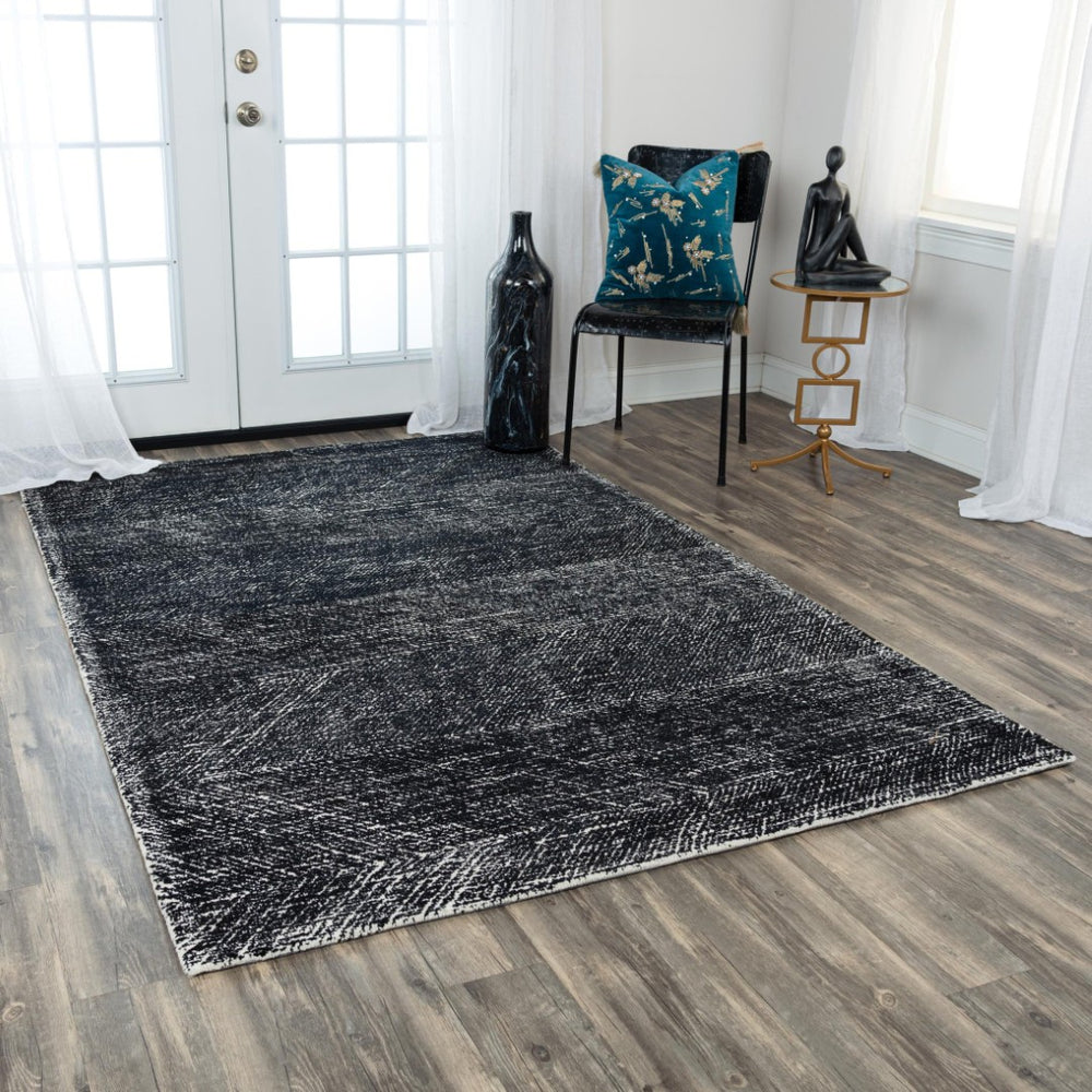Alora Decor Trace Black Hand-Tufted 100% Wool Rectangle Rug With Ivory Geometric Design, Plush Durable Texture 5' x 7'6" 01401410106930576