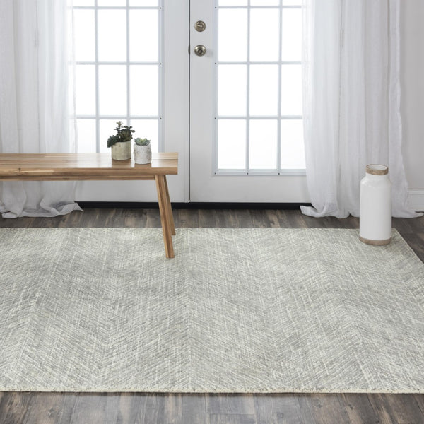 Alora Decor Trace Hand-Tufted Gray And Ivory Chevron Rug 100% Wool Transitional Accent With Bound Edges And Soft Texture 7'6" x 9'6" 01401410437337696