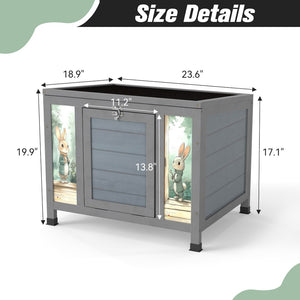 English Elm Small Spruce Wood Outdoor Rabbit Hutch Weatherproof Roof Ramp Access Pet Shelter W2181P356040