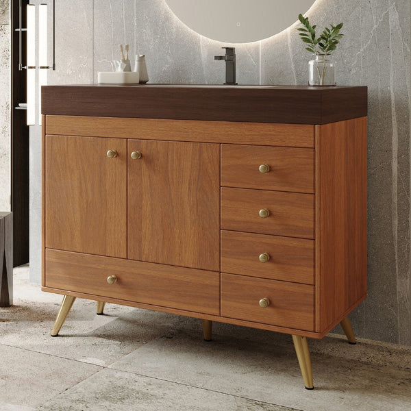 English Elm 36" Freestanding Bathroom Vanity Sintered Stone Top Ceramic Sink Stainless Steel Legs Brown,Gold,Walnut,White W3136S00071
