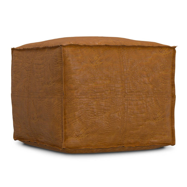 English Elm Brody Genuine Leather Square Pouf Handcrafted Patina Finish Rustic Living Room Accent B136P427584