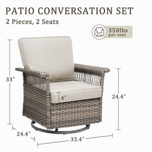 English Elm 2 Outdoor Swivel Rocker Patio Chairs High Back Deep Seat Olefin Cushions Steel Base Beige T3773P416507