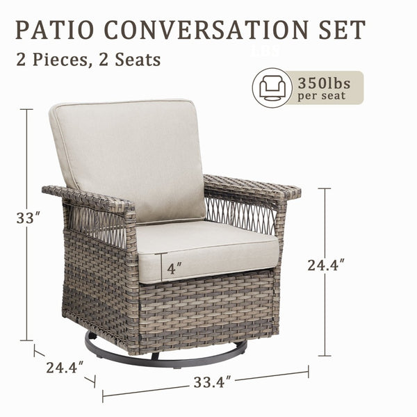 English Elm 2 Outdoor Swivel Rocker Patio Chairs High Back Deep Seat Olefin Cushions Steel Base Beige T3773P416507
