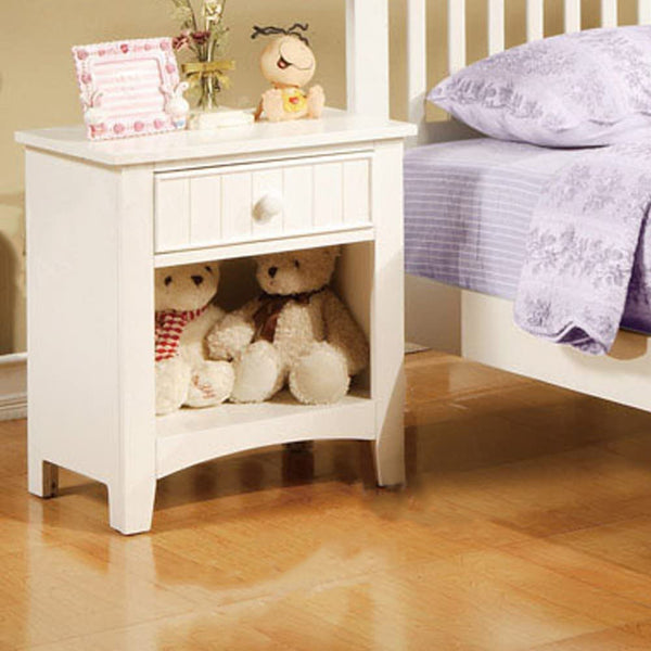 English Elm Karine White Wooden Nightstand with Drawer & Open Shelf, Compact Contemporary Bedside Accent Table SR014238