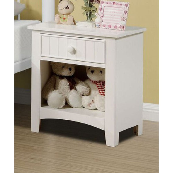 English Elm Karine White Wooden Nightstand with Drawer & Open Shelf, Compact Contemporary Bedside Accent Table SR014238