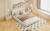 English Elm Queen Size Upholstered Bed With Tufted Headboard, Modern Velvet Platform Bed , No Box Spring Required, White