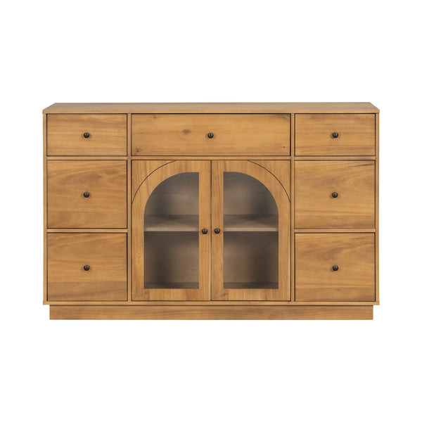 English Elm Christopher Knight Home® - Cabinet roomy storage console with 2 doors, 7 drawers, glass accents and manufactured wood build, large Natural N780P330601N