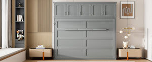 English Elm Full Size Murphy Wall Bed with Top Cabinet Storage for Studio or Guest Room LP006664AAE-1