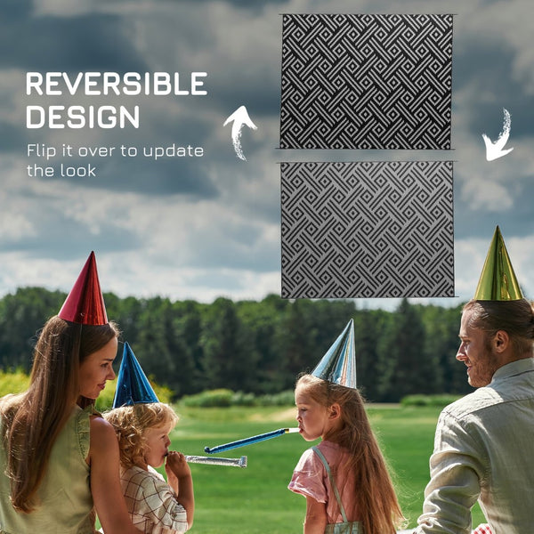 English Elm Outsunny Reversible Polypropylene Outdoor Rug Geometric Flatweave Mat with Carry Bag W2225P174550