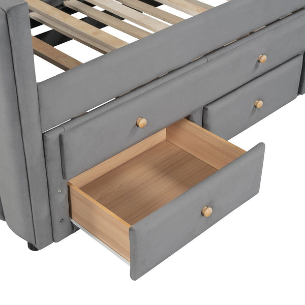 English Elm Twin Upholstered Daybed with Pull-Out Trundle and 3 Drawers, Velvet Finish, Solid Frame, Slat Kit Included Gray SF000147AAE