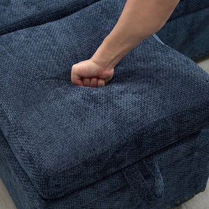 English Elm 97 Inch L-shaped Chenille Sectional Sofa with Sleeper Storage Ottoman 7 Seats Dark Blue W1669S00019