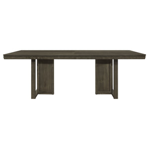 English Elm Glenmoor Dark Grey Rectangular Dining Table with Geometric Double Pedestal Base Rustic Edge Top B062P358240