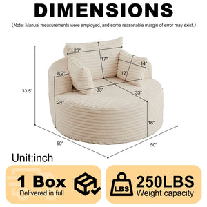 English Elm 50"l Corduroy Oversized Sleeper Chair with Neck Pillow Support for Lounge or Bedroom Beige W834P405862