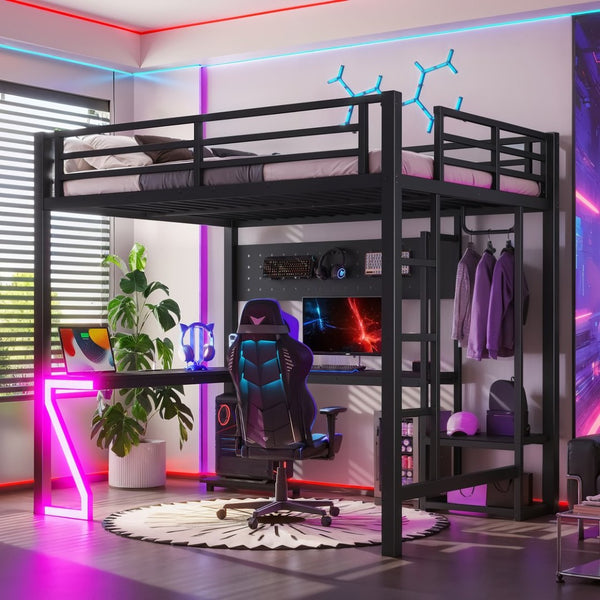 English Elm Twin Over Full Playhouse Bunk Bed with Slide Ladder Storage Shelves and Wardrobe W5305S00052