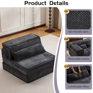 English Elm Compression Mahjong Sofa Bed - Stylish Modular Floor Seating, Soft Fleece, No Assembly, Dark Grey W3723P377151