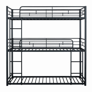 English Elm Triple Triple Twin Bunk Bed Contemporary Metal Frame with Attached Side Ladders Durable Design Black 80 L x 14 W x 7 H B2741S00303