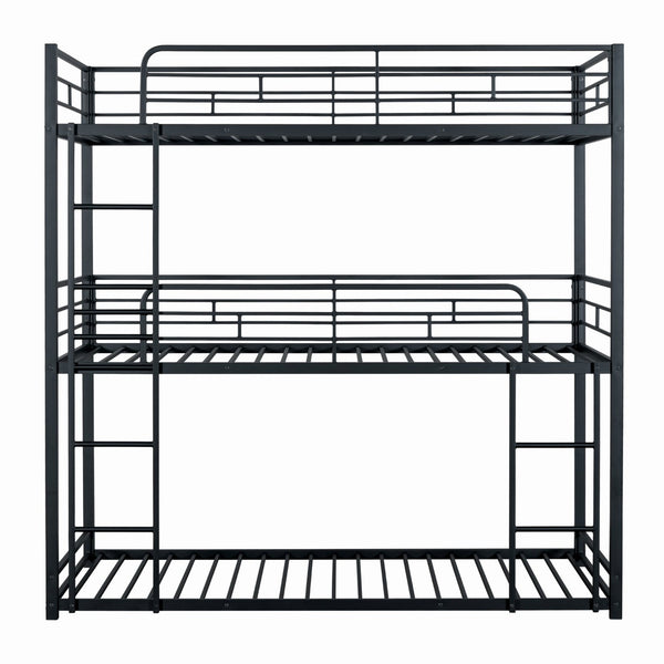 English Elm Triple Triple Twin Bunk Bed Contemporary Metal Frame with Attached Side Ladders Durable Design Black 80 L x 14 W x 7 H B2741S00303