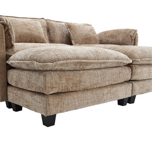 English Elm United Cozy Two-Seat Chenille Sofa With Detachable Armrests, Footstools, And Side Pockets For Storage W1568S00138-GIGA