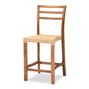 English Elm Modern Woven Rattan Mahogany Wood Counter Stool Bohemian Kitchen Seating B2750P470060