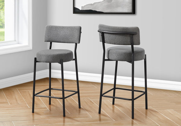 English Elm Barstool, Set Of 2 Contemporary Counter Height Stools In Grey Fabric With Black Metal Legs B2710P287020