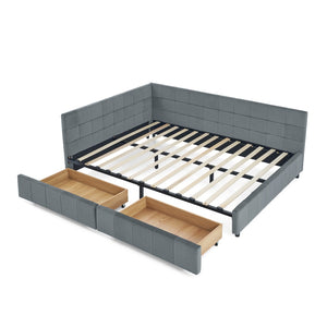 English Elm Queen Size Multifunctional Upholstered Velvet Bed Frame With Storage, Comfort Backrest & Armrests W487S00280-GIGA