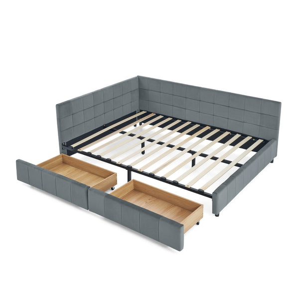 English Elm Queen Size Multifunctional Upholstered Velvet Bed Frame With Storage, Comfort Backrest & Armrests W487S00280-GIGA