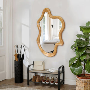 English Elm 33.46" Irregular Wall Mirror with Natural Wood Frame — Organic Flowing Shape, Clear Reflection, Easy Mounting W2295P365037