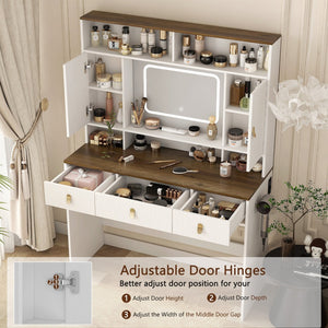 English Elm Farmhouse Vanity with Lighted Mirror Drawers and Styling Tool Storage for Bedroom W1321P423039