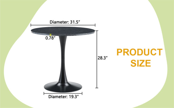 English Elm Round Faux Marble Tulip Pedestal Dining Table Mid Century Modern for Small Bistro Spaces Black+Gery W2920P405346