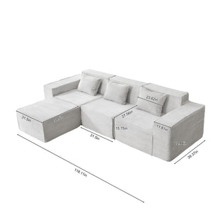 English Elm L-shaped Corduroy Sectional with Ottoman Three Seat Modular Sofa for Modern Living Light Gray W2699S00081
