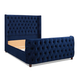 English Elm Brooklyn Queen Tufted Panel Bed Headboard and Footboard Set, Navy Blue Velvet