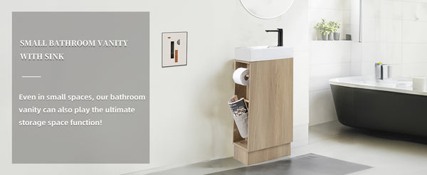 English Elm 16 16 inch bathroom vanity sink combo for small spaces with stone sink, soft-close doors, storage pockets Natural Ash 19.3 L x 13 W x 30.7 H W3520P327621